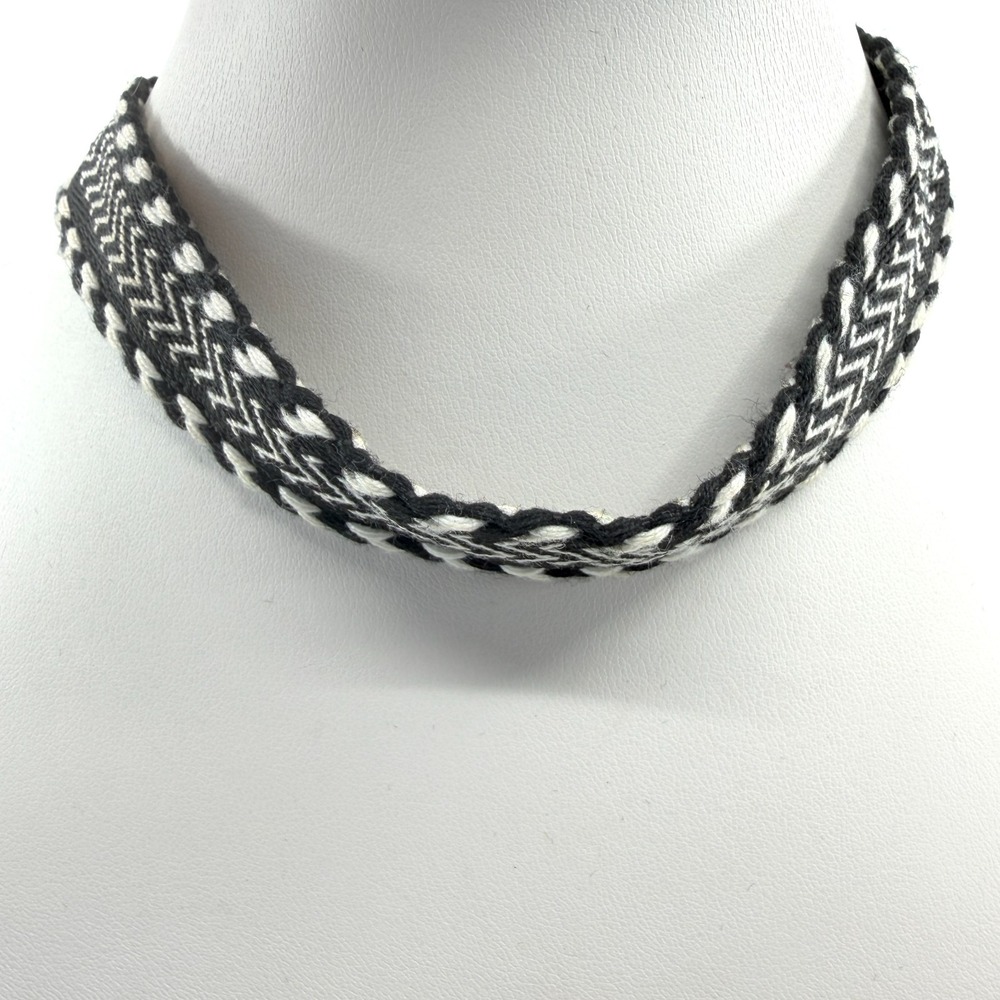 Woven Black White Zigzag Choker Necklace Aztec Bohemian Festival Layering Gift